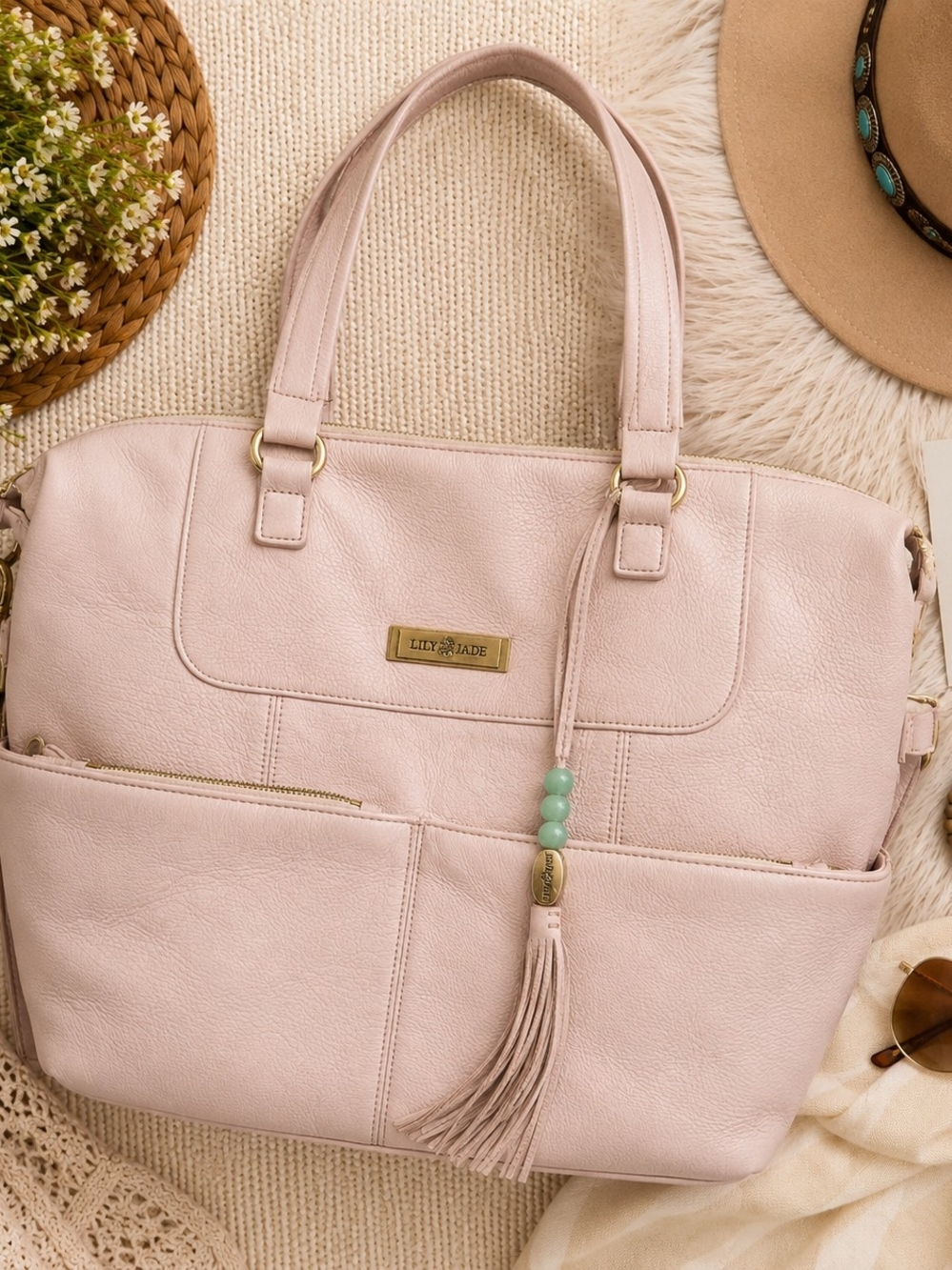 Lily Jade Blush Pink Leather Tassel Tote Diaper Bag